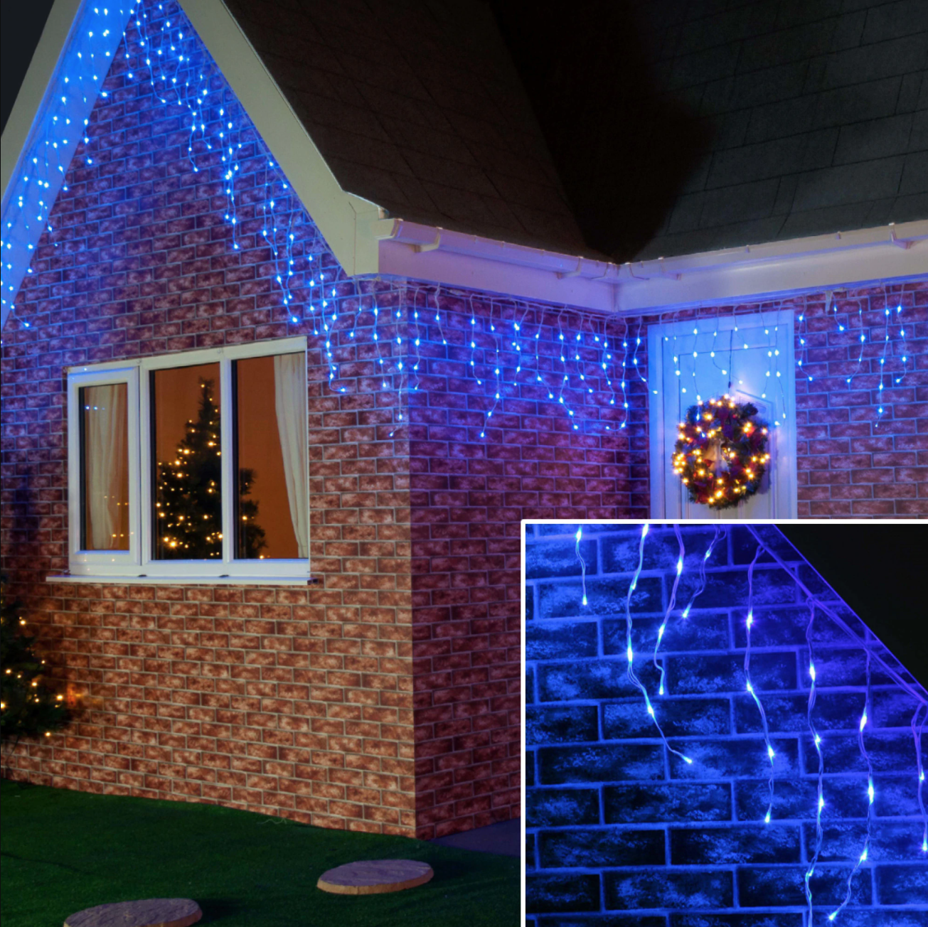 Instalatie 8086 albastra model turturi 120 led 5x0.6m fir negru exterior